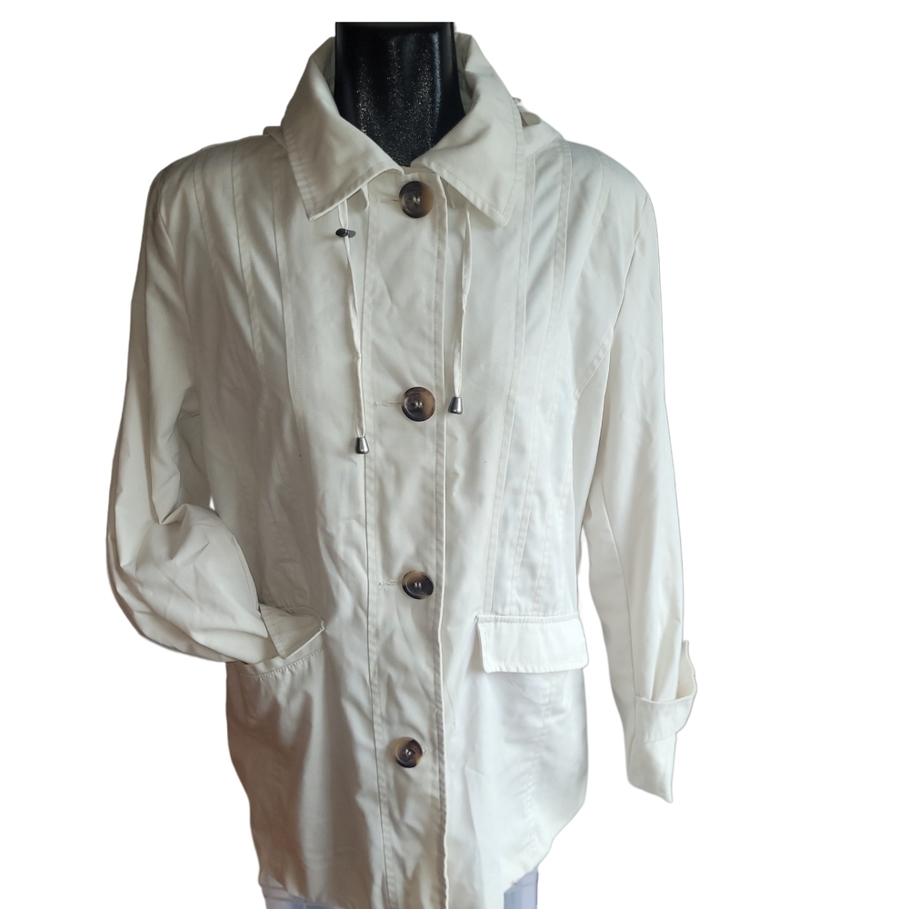 Topaz Women's Light Fall Spring Hooded Utility Jacket In Off-White Size L